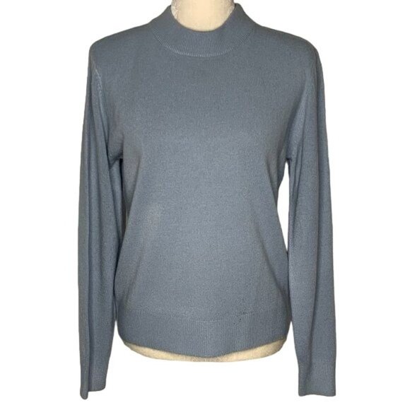 Vintage 90s Sag Harbor Mock Neck Sweater M Light Blue Long Sleeve Acrylic Knit - Picture 1 of 5